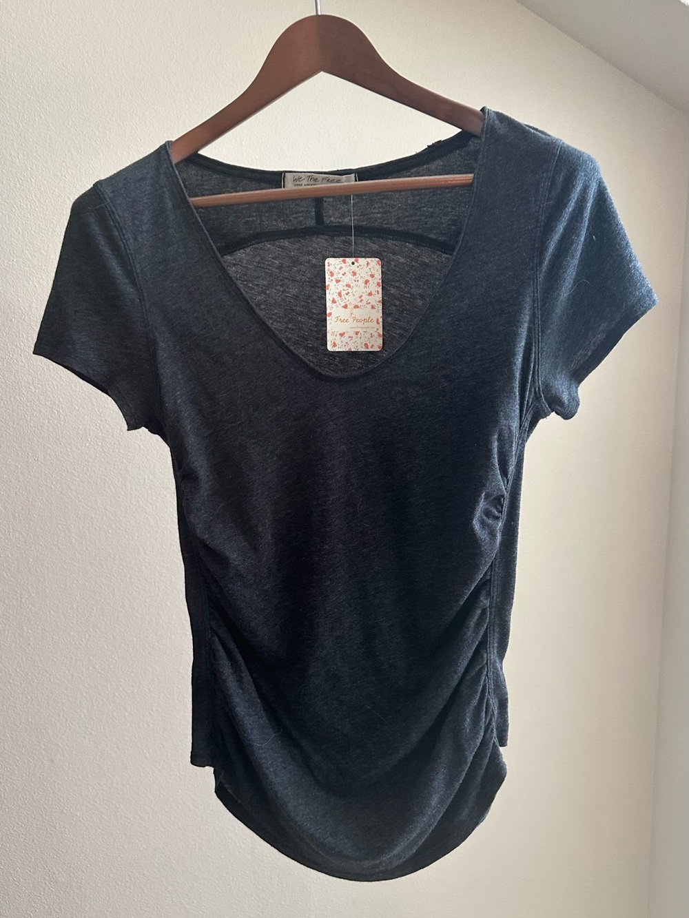 Free People Black V-Neck Short Sleeve Top NWT